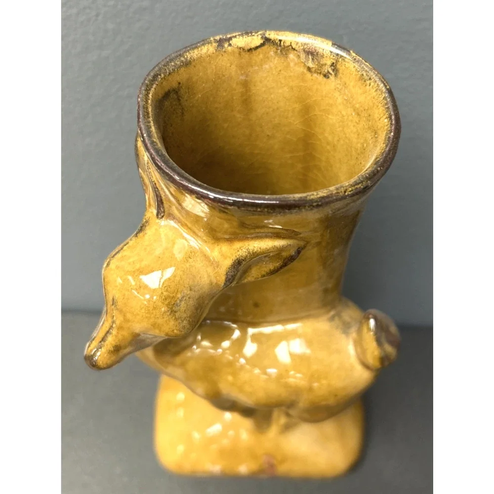 VTG Dryden Pottery Deer Vase Ozark Frontier Light Brown Drop Glaze 9” READ